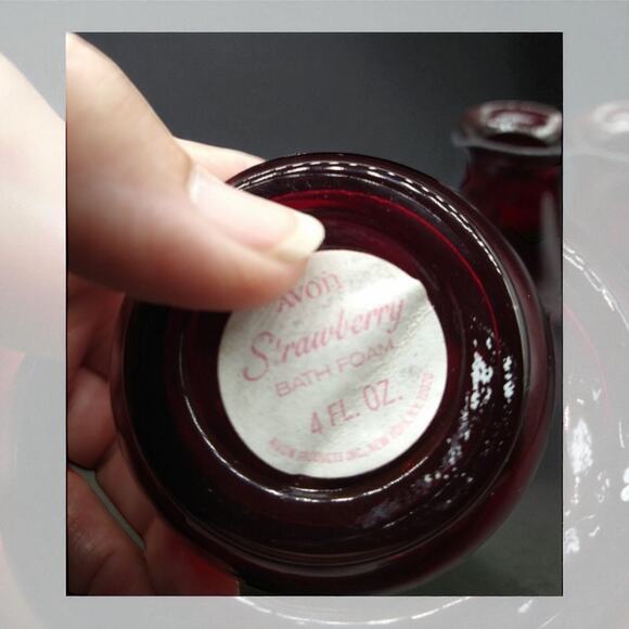 Vintage Avon Ruby Red Glass Pitcher Bottles Strawberry Bath Foam  5.5”  Empty - Picture 9 of 9